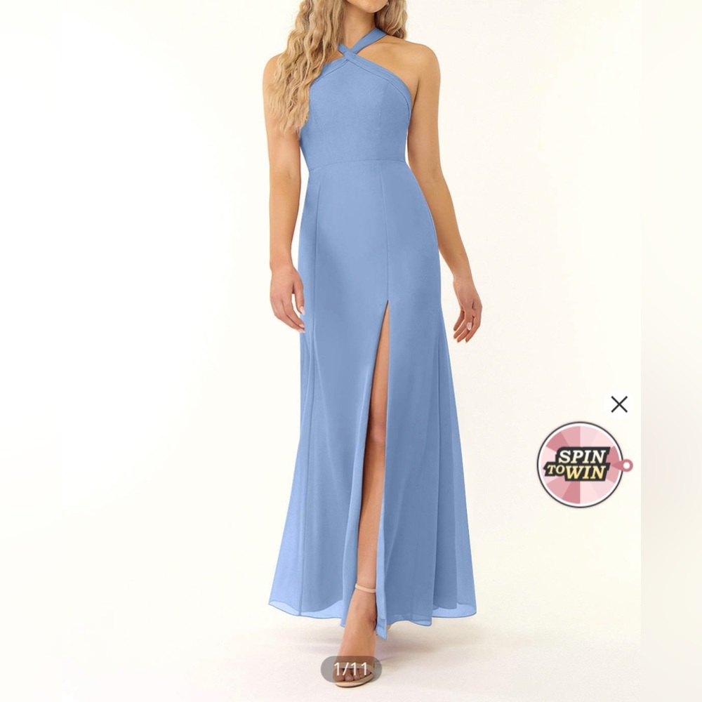 AZAZIE RUE
A-Line Pleated Chiffon Floor-Length Dress Steel Blue Size A8